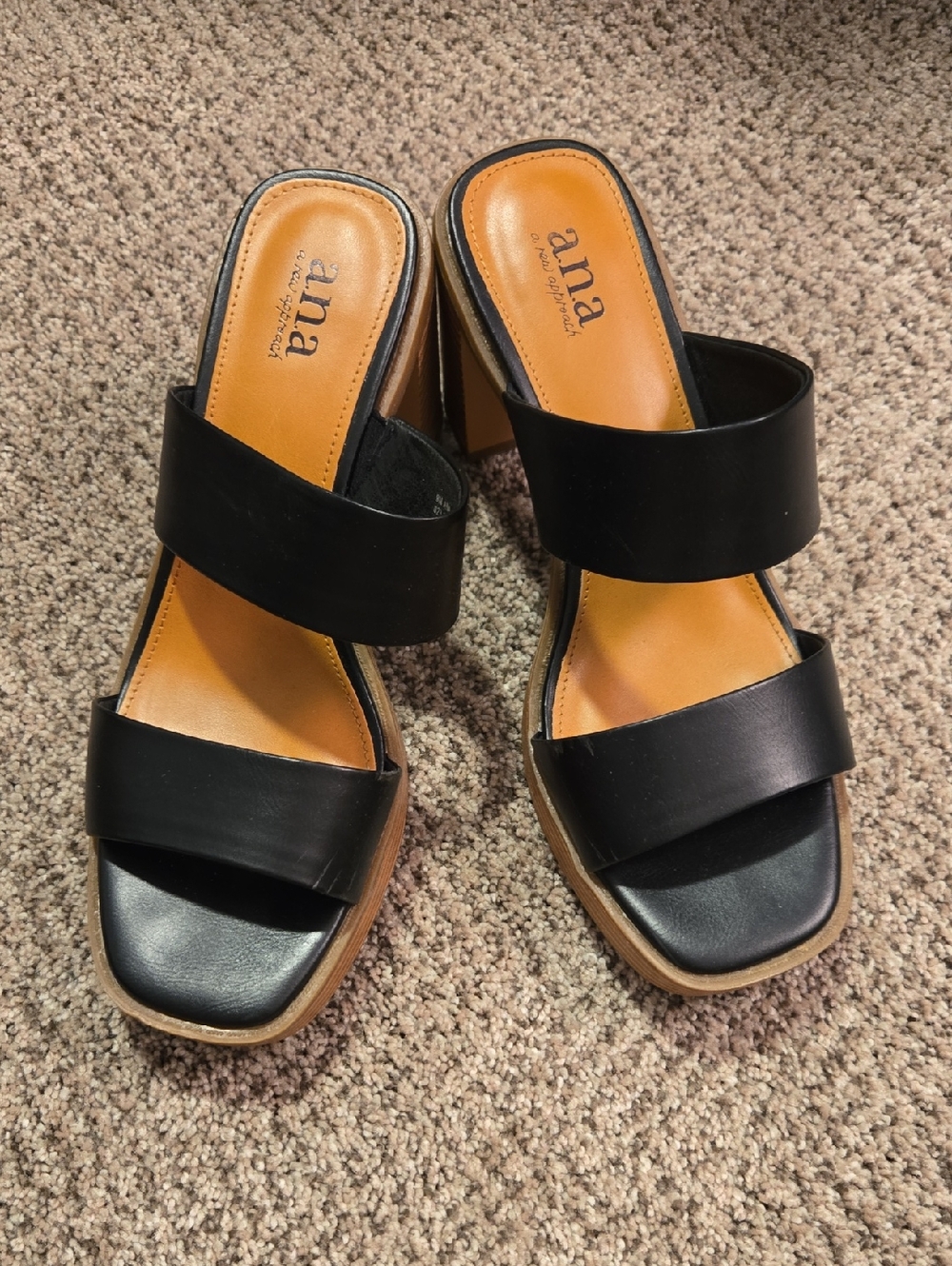 a.n.a Black Double-Band Block Heel Slide Mules
